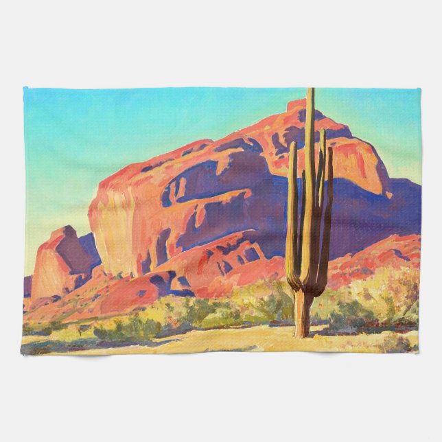 Red Rocks and Cactus, 1945 by Maynard Dixon Tea Towel (Horizontal)