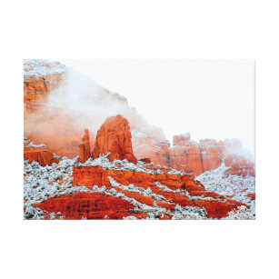 red rocks in snow wrapped canvas