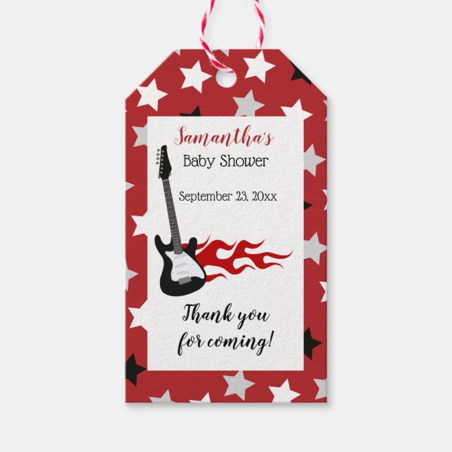 Red Rockstar Baby Shower Gift Tag (Front)