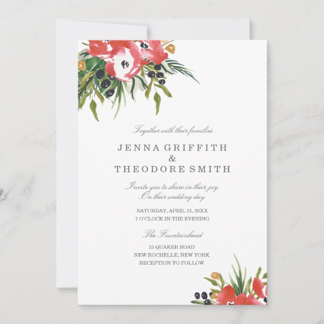 Red Romance Floral Wedding Invitation (Front)
