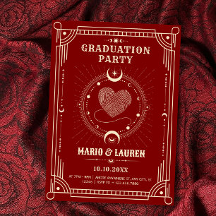 Red romance tarot boho moon Graduation  Invitation