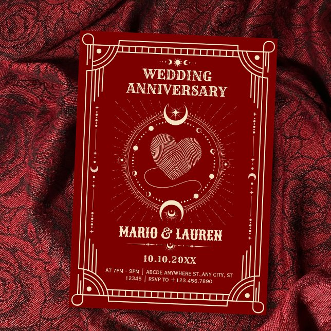 Red romance tarot boho moon wedding anniversary invitation (Creator Uploaded)