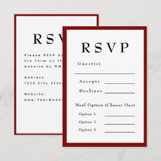 Red Romantic and Timeless Wedding RSVP Card