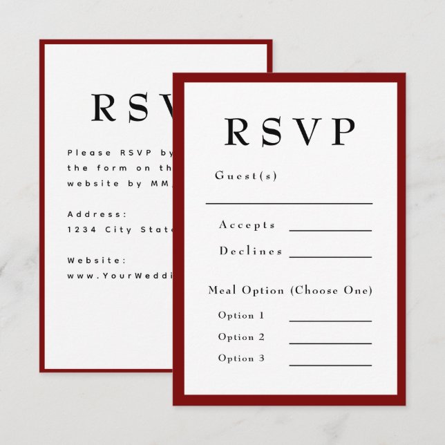 Red Romantic and Timeless Wedding RSVP Card (Front/Back)