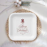 Red Romantic Calligraphy Merry Christmas Holiday<br><div class="desc">This Christmas paper plate features elegant and romantic swirly calligraphy lettering,  accented with a winter berry holly bouquet. For more advanced customisation of this design,  please click the BLUE DESIGN TOOL BUTTON. Matching items are also available.</div>