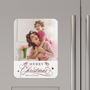 Red Romantic Calligraphy Merry Christmas Photo Magnet