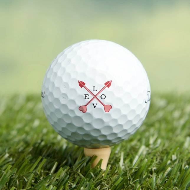 Red Romantic Crossed Arrows 'LOVE' Classic Gift Golf Balls (Insitu Tee)