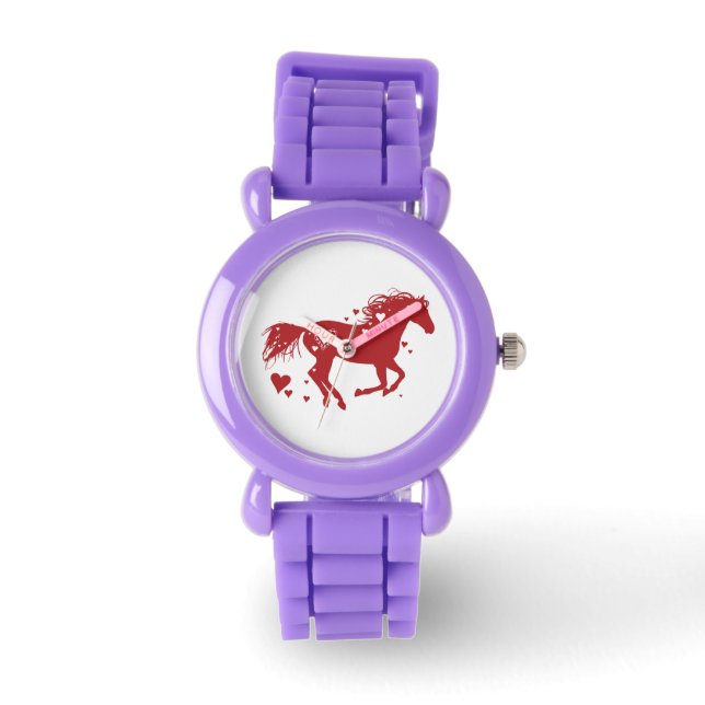 Red Romantic Heart Horse Watch (Front)