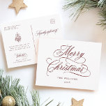 Red Romantic Merry Christmas Script Holiday<br><div class="desc">This simple Christmas postcard features elegant and romantic swirly calligraphy lettering with a winter holly berry bouquet and custom text on the back. For more advanced customisation of this design,  please click the BLUE DESIGN TOOL BUTTON above!</div>