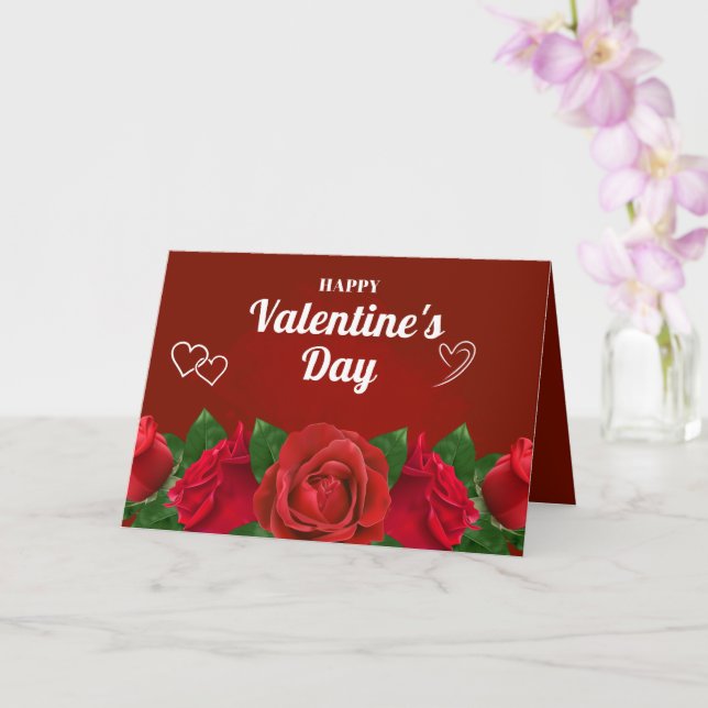 Red Romantic Roses Beautiful Hearts Valentine Card (Orchid)