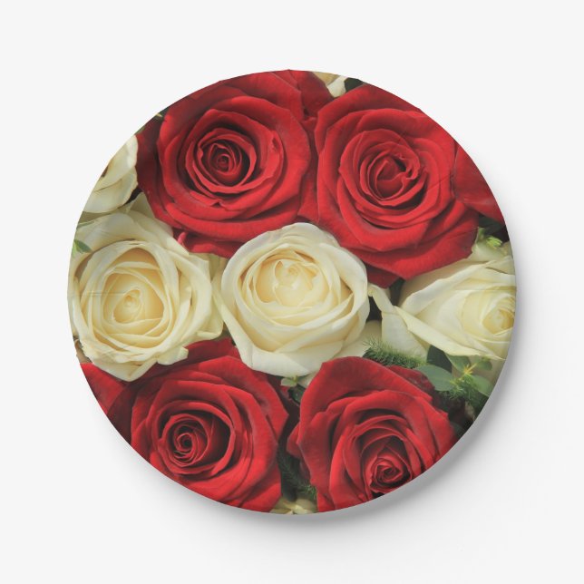 Red romantic valentine rose paper plate (Front)