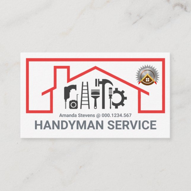 Red Roof Building Repair Tools Frame Business Card (Front)