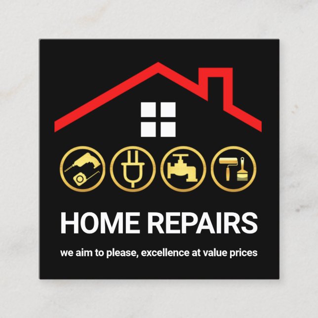 Red Roof Frame Handyman Icons Square Business Card (Front)