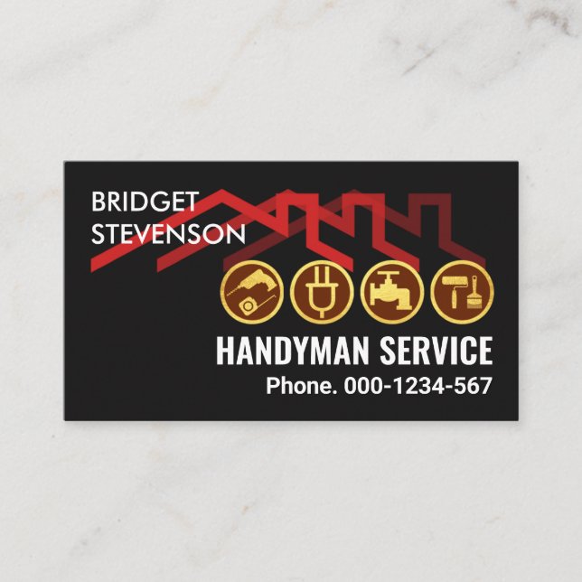 Red Roof Home Handyman Tools Business Card (Front)