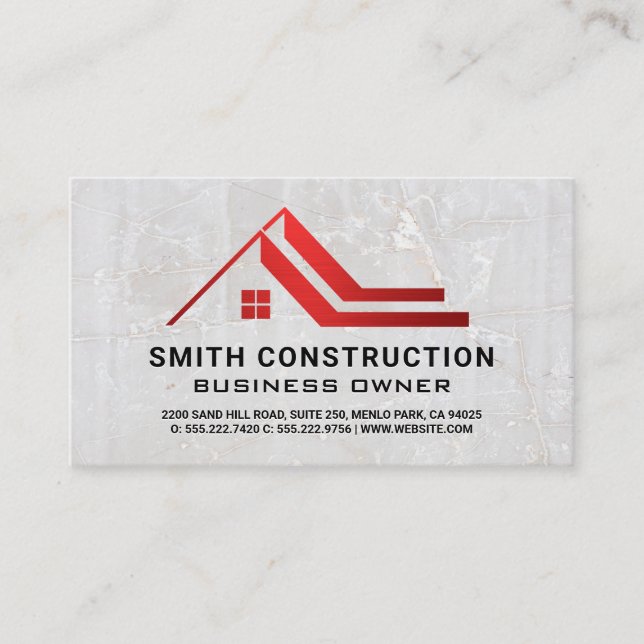 Red Roof Residential Logo | Stone Background Business Card (Front)