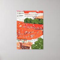 Red Roofs Prague Czech Cityscape Paper Collage Art