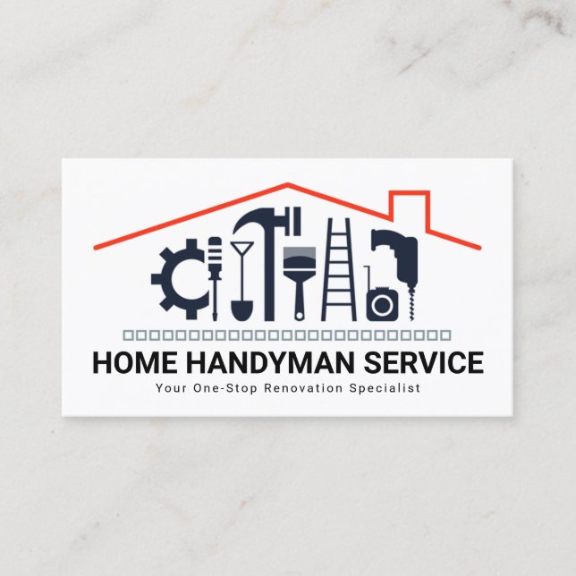 Red Rooftop With Handyman Tools Business Card (Front)