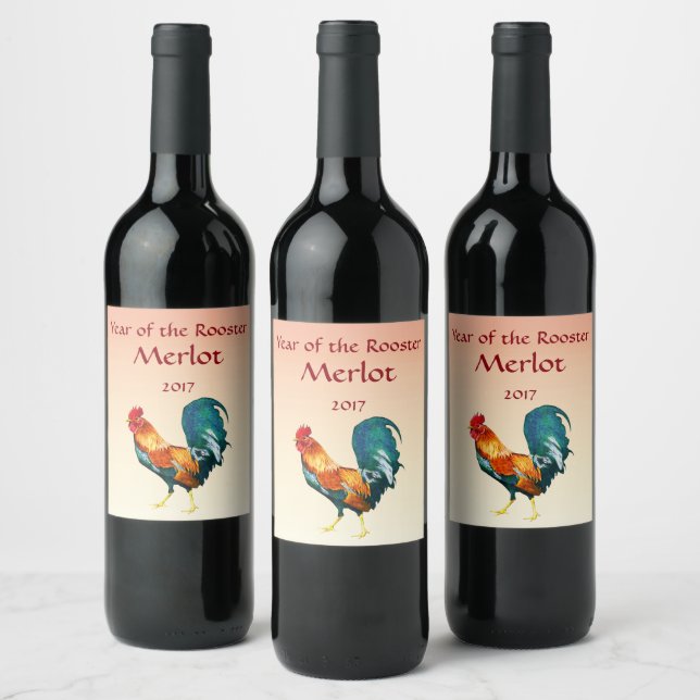 Red Rooster Bird Wine Label (Bottles)