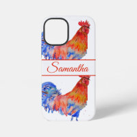 Red Rooster Blue Watercolor floral Phone