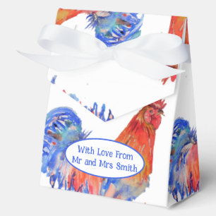 Red Rooster Chicken Blue Watercolor Wedding Favour Box