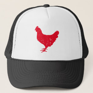 Red rooster chicken trucker hat