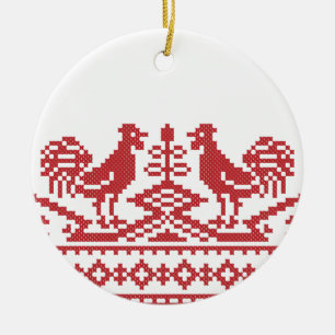Red Rooster cross-stitch Ceramic Tree Decoration