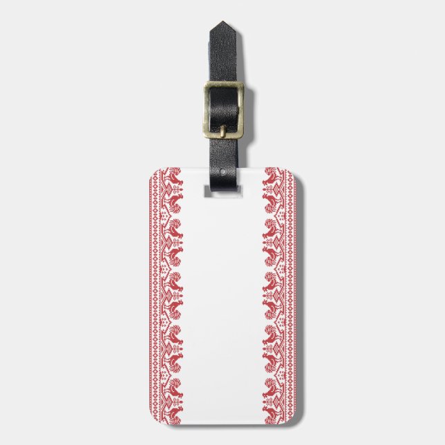 Red Rooster cross-stitch Luggage Tag (Front Vertical)