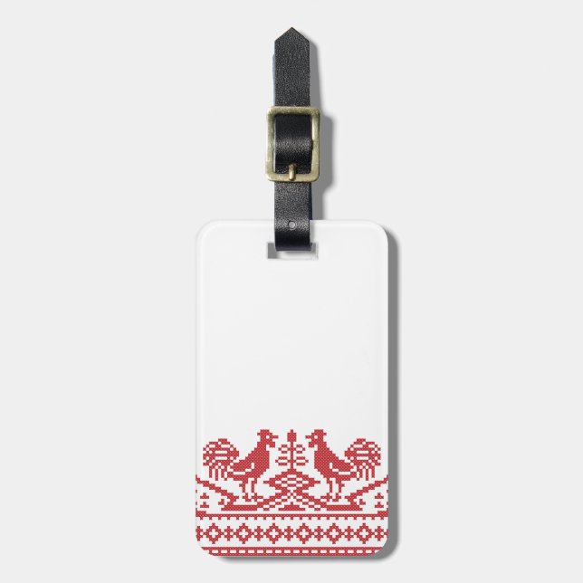 Red Rooster cross-stitch Luggage Tag (Front Vertical)