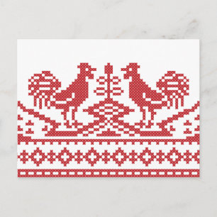 Red Rooster cross-stitch Postcard