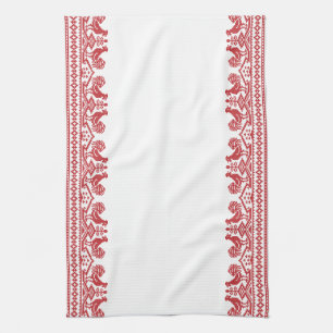 Red Rooster cross-stitch Tea Towel