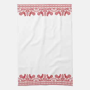 Red Rooster cross-stitch Tea Towel