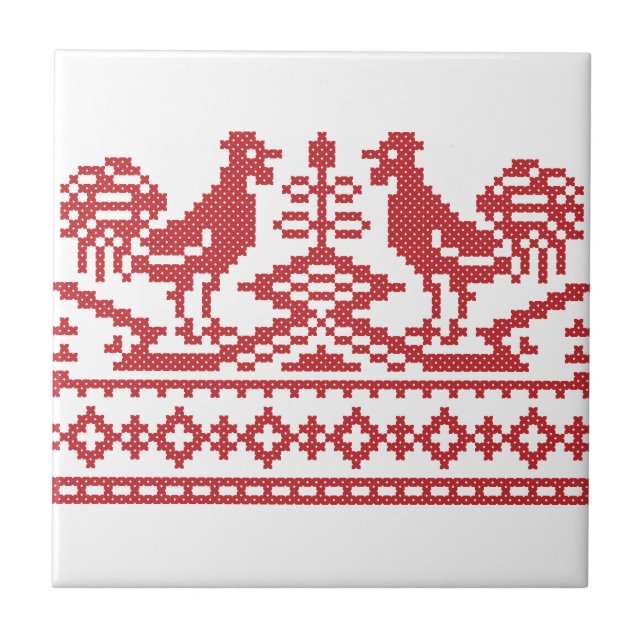 Red Rooster cross-stitch Tile (Front)