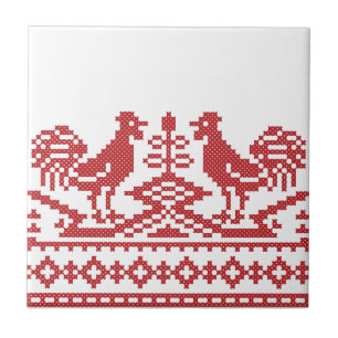 Red Rooster cross-stitch Tile