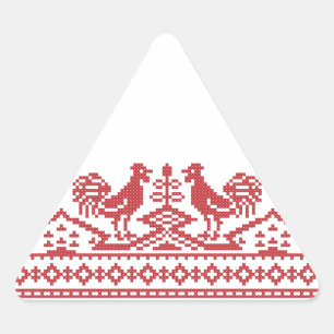 Red Rooster cross-stitch Triangle Sticker