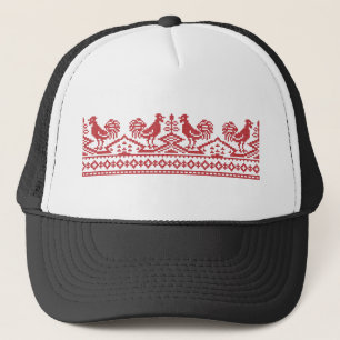 Red Rooster cross-stitch Trucker Hat