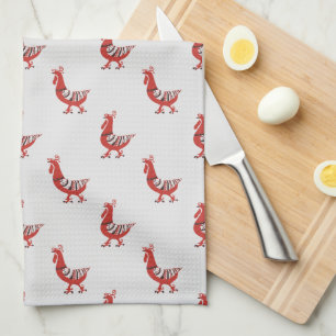 Red Rooster Farm Barn Animals Pattern Dishtowels Tea Towel