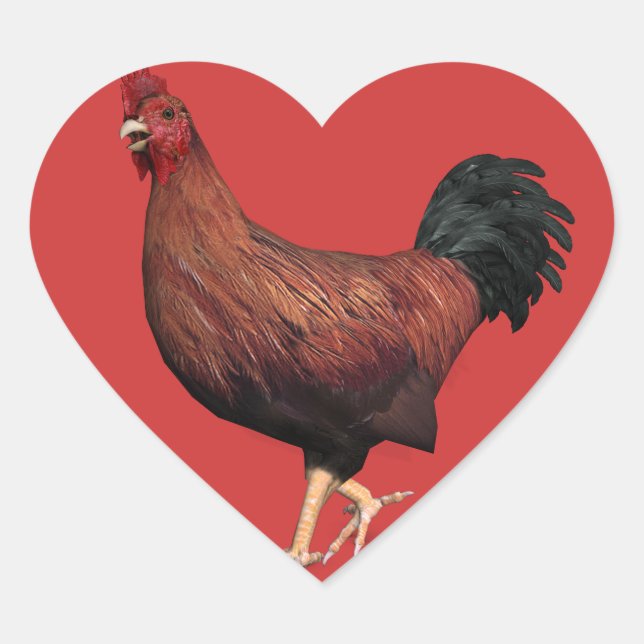 Red Rooster Heart Sticker (Front)