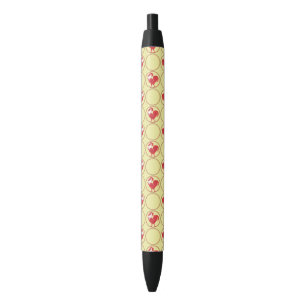 Red Rooster Medallion Pattern on Yellow Black Ink Pen