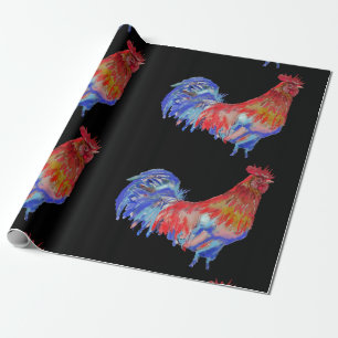 Red Rooster roosters chicken Watercolor Wrapping Paper