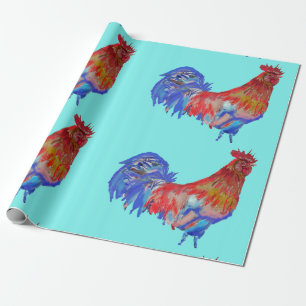 Red Rooster roosters chicken Watercolor Wrapping Paper