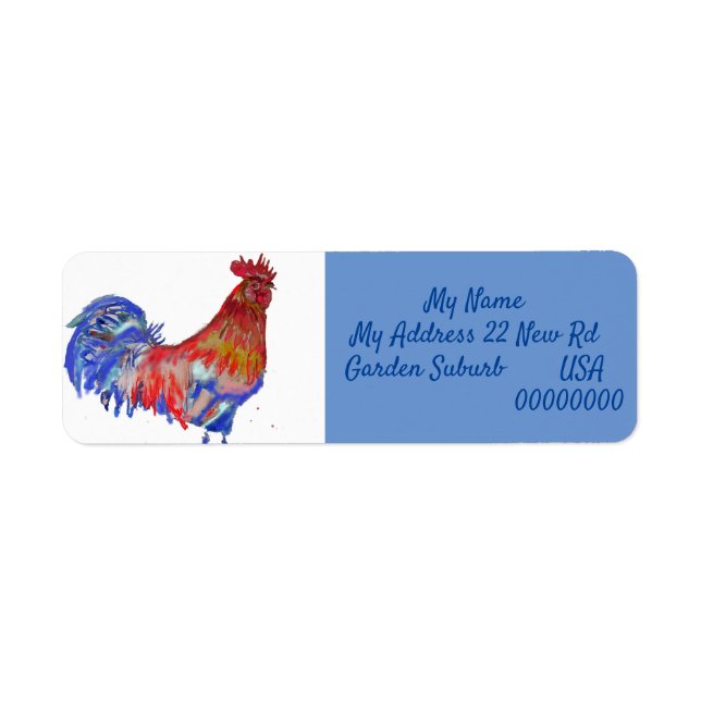 Red Rooster Watercolor Chicken Cockerel Blue Bird (Front)