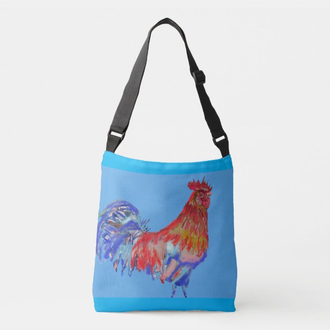 Red Rooster Watercolor Crossbody Bag (Front)