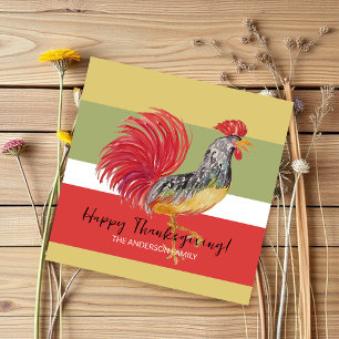Red Rooster Watercolor Illustratin Holiday Card