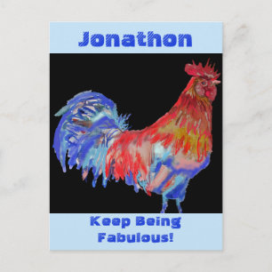 Red Rooster Watercolor Mans Name Birthday Postcard