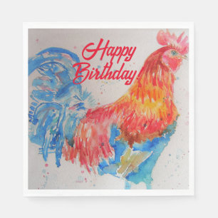 Red Rooster Watercolor Painting Art Birthday Napkin