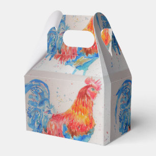 Red Rooster Watercolor Painting Art Chicken Favour Box