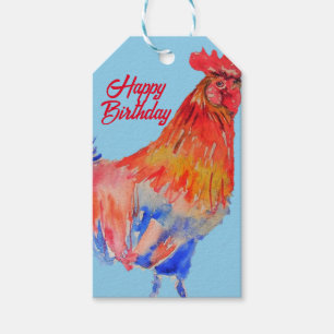 Red Rooster Watercolor Painting Art Chicken Gift Tags