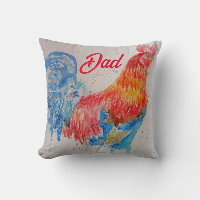 Red Rooster Watercolor Painting Fathers Day Dad Cushion (Front)