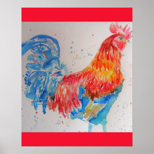 Red Rooster Watercolor Painting Fathers Day Dad Poster (Front)