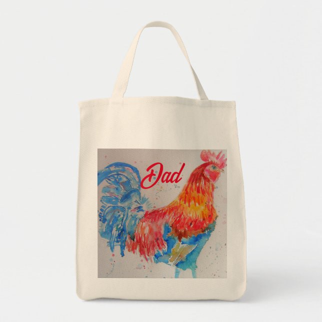 Red Rooster Watercolor Painting Fathers Day Dad Tote Bag (Front)